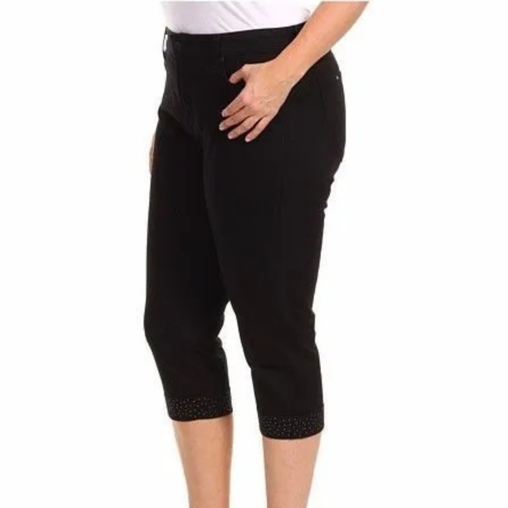 NYDJ Black Cropped Studded Rhinestone Cuffed Hem Jeans 4